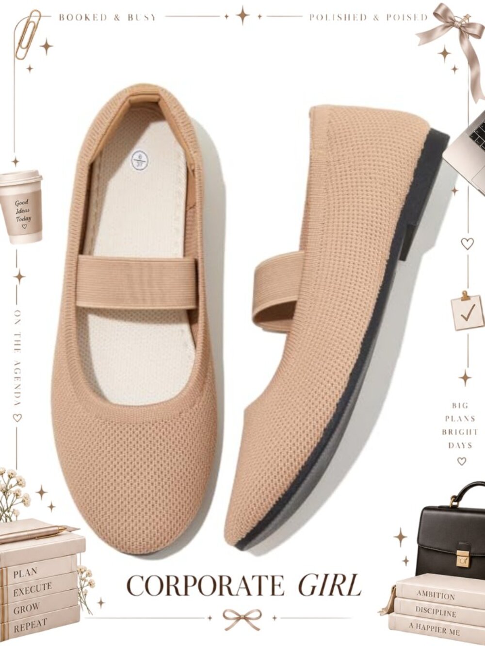 Mary Jane Ballet Flats Slip On Knit Dress Shoes Memory Foam Round Toe